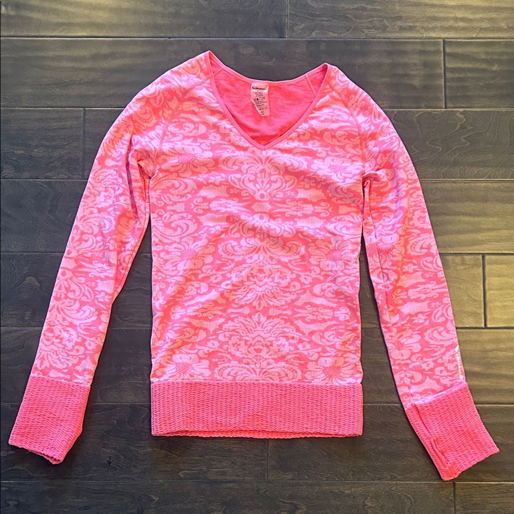 Climaware (L) Pink Patterned V-Neck Long Sleeve Thermal Shirt